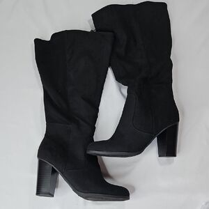 Style & Co Addy Wide-Calf Dress Boots Black Micro Suede Sz 7.5